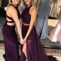 Two Piece Wine Prom Dresses Long for Party - Thumbnail 1
