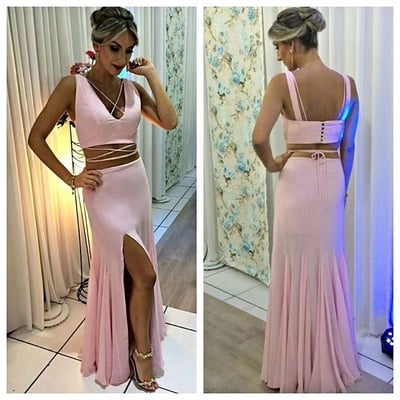 Two piece pink prom dresses under 100 slit side - Thumbnail 2
