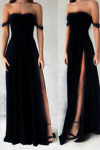 Gorgeous Off Shoulder A Line Black Prom Dresses