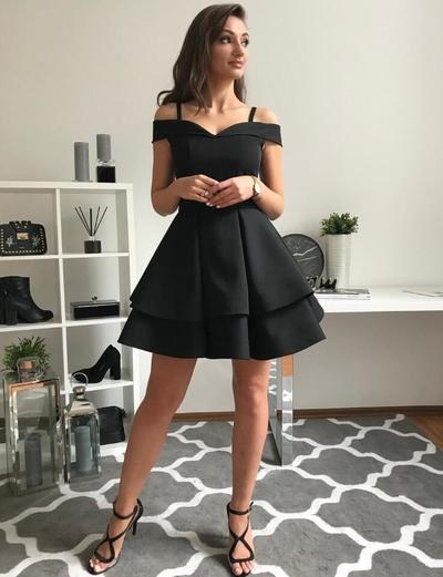 Cute black stain short homecoming dress