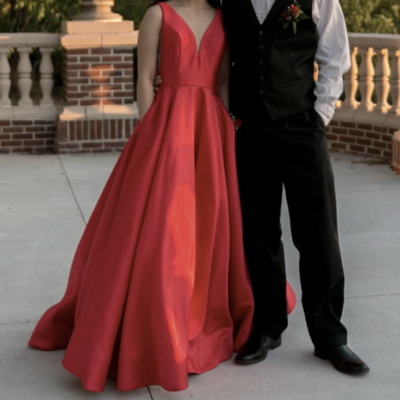 V neck red prom dresses for women pd5 - Thumbnail 3