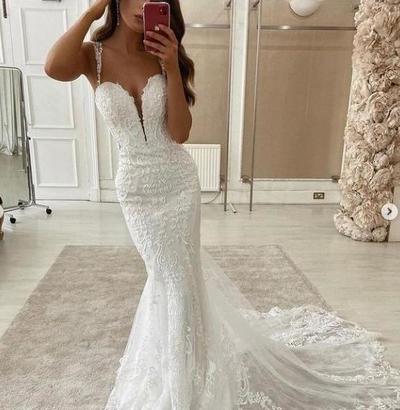 Mermaid Straps Ivory Lace Wedding Dresses Bridal Gowns