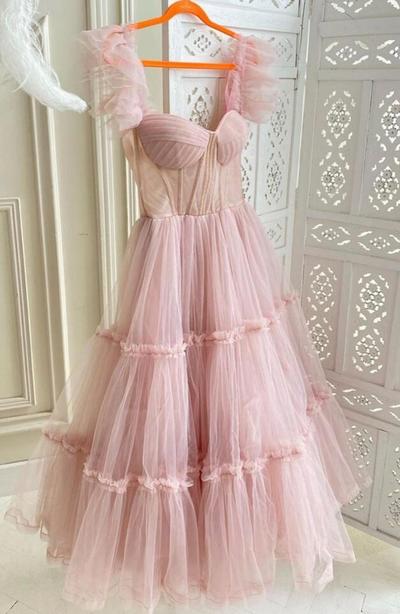 Beautiful A Line Pink Tulle Short Prom Dresses