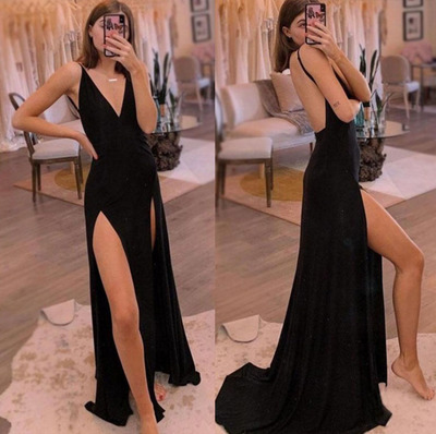 Black Prom Dresses Slit Backless for Party