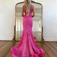 Fashion Mermaid V Neck Sparkly Sequins Prom Dresses VK23012902 - Thumbnail 3