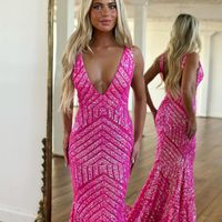 Fashion Mermaid V Neck Sparkly Sequins Prom Dresses VK23012902 - Thumbnail 2