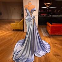 Sky Blue Mermaid Prom Dresses Ruffles Beaded Elegant Sweep Train Evening Gowns Robe De Soiree Formal Party Dress - Thumbnail 2