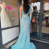 Charming Mermaid One Shoulder Sequins Prom Dresses with Slit - Thumbnail 2