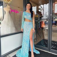 Charming Mermaid One Shoulder Sequins Prom Dresses with Slit - Thumbnail 1