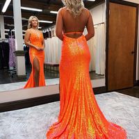 Charming Mermaid V Neck Sequins Prom Dresses with Slit - Thumbnail 4