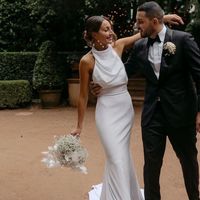 Elegant Mermaid Halter Satin Long Wedding Dresses - Thumbnail 1