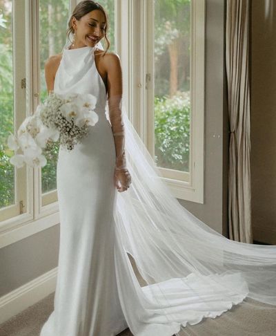 Elegant Mermaid Halter Satin Long Wedding Dresses