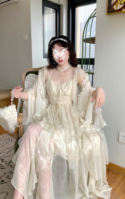 White Yellow Golden Tulle Layered Princess Elegant Classic Long Dress