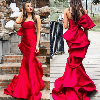 Strapless Red Prom Dresses with Large Bowknot