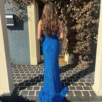 Cute Mermaid Scoop Neck Blue Sequins Prom Dresses - Thumbnail 2