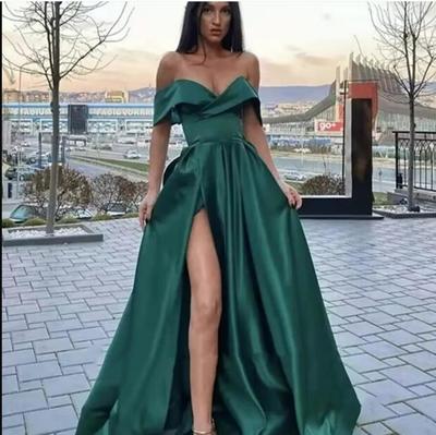 Dark Green Sheath Side Slit Prom Dress Eveing Formal Gowns