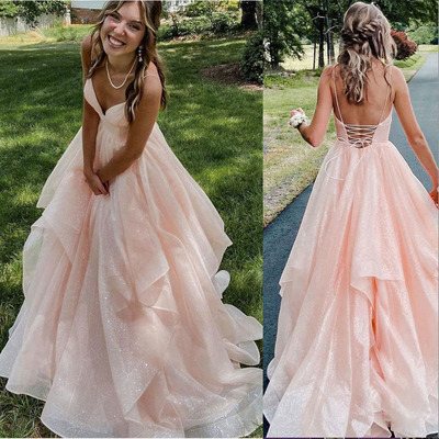 Sparkly Prom Dresses Criss Cross Princess Gown