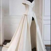 Elegant Off The Shoulder White Satin Wedding Dresses Sleeveless Formal Jumpsuits For Bridal Gowns - Thumbnail 2