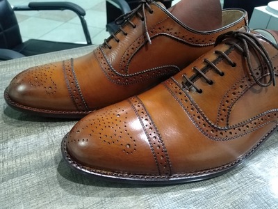 Western Style Men's Hand Made Brown Oxfords Cap Toe Leather Lace Up Shoes