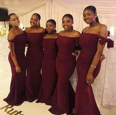 Simple Off the Shoulder Burgundy Bridesmaid Dresses