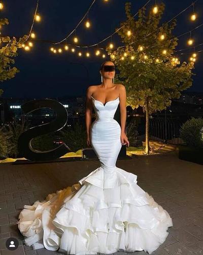 Elegant Mermaid Satin Organza Prom Evening Dresses