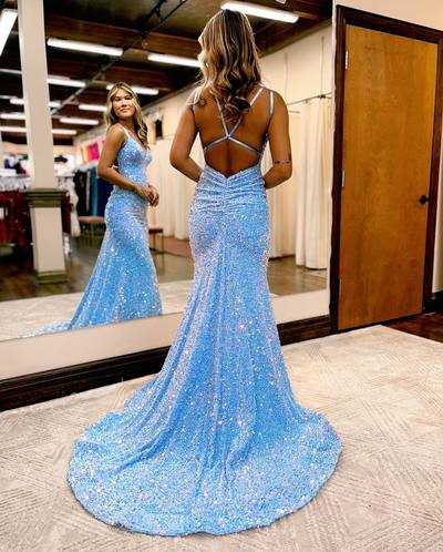 SP2253,Sparkle Mermaid Sequined Prom Dresses,Sequin Backless Evening Party Dress