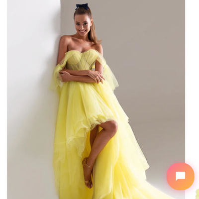 Fashion one shoulder yellow tulle prom dress - Thumbnail 1