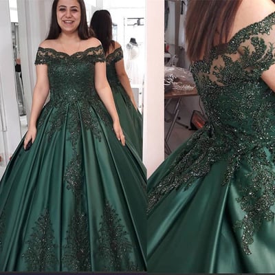 Dark green prom dresses with lace beaded princess gown - Thumbnail 2