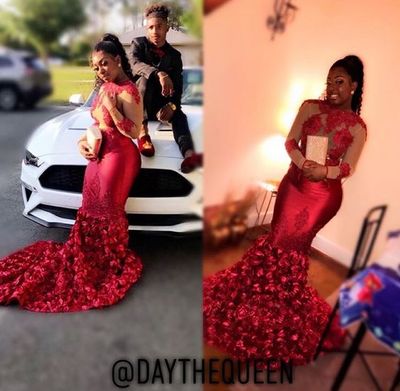 Red Mermaid Lace Prom Dress Evening Dress