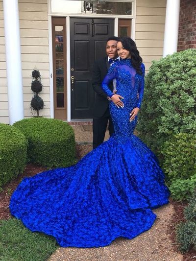 Royal Blue Mermaid Lace Prom Dress Evening Gowns