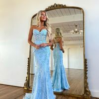 Cute Mermaid Sweetheart Light Blue Prom Dresses - Thumbnail 3