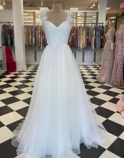 A Line Ruched Tulle Prom Dress With Straps