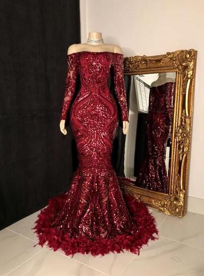 Mermaid/Trumpet Off the Shoulder Long Sleeves Sequin Prom Dresses