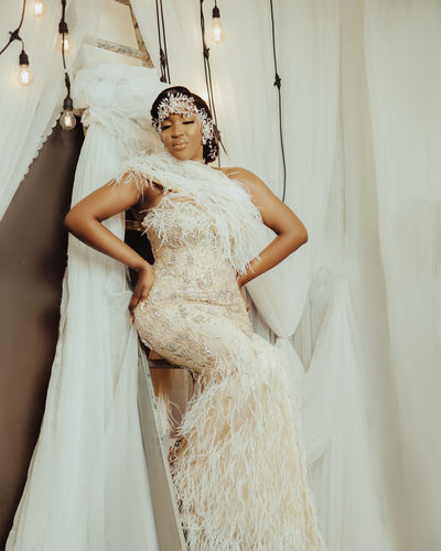 Luxury Mermaid Beaded Crystal Feathers Wedding DressBridal Gowns