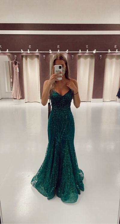 Emerad Green Mermaid Prom Dresses Sequins Lace Evening Party Formal Gowns
