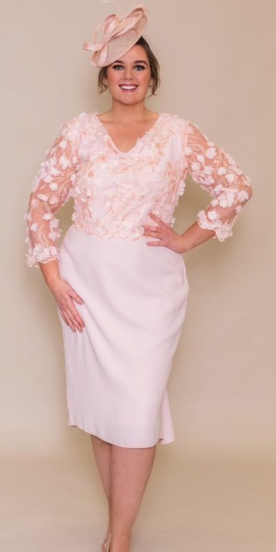 Plus Size Light Pink Lace 3/4 Long Sleeve Mother of Bride and Groom Dress Evening Dress