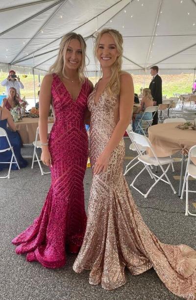 Mermaid V-Neck Long Sequin Evening Party Dress