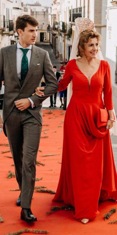 Eleghant Red Long Sleeve Mother of Bride and Groom Dress Evening Dress