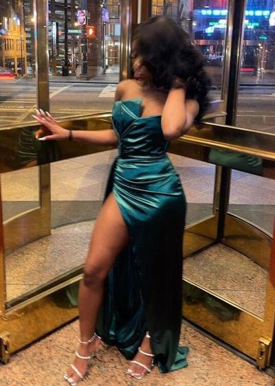 Sexy Green Stain Split Long Evening Dresses