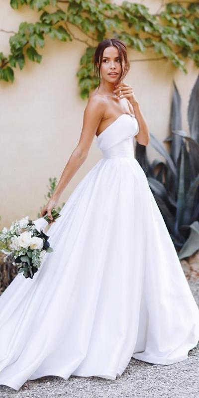 Simple White Ball Gown Strapless Wedding Dress Wedding Bridal Gowns