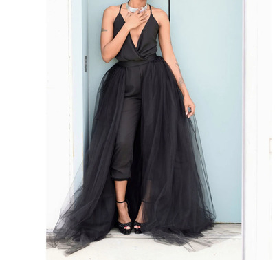 Black Wedding Jumpsuit Bridal Jumpsuit with Detachable Skirt