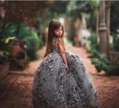 Grey Handmade Flower Pageant Girl Dress