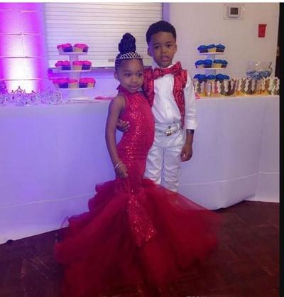 Fashion Sparkling red sequins plus size girls pageant dresses With mermaid Tulle Ruffles Floor Length Prom Dress For girl