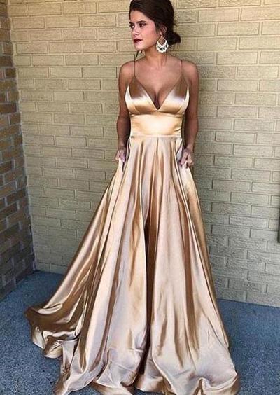 Sexy A Line V-neck Stain Prom Evening Dresses