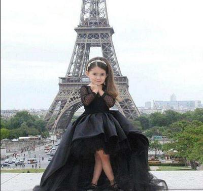 Long Sleeves Little Girls Pageant Dresses Black High Low Jewel Flower Girl Dresses For Teens Formal Holy Communion Dresses