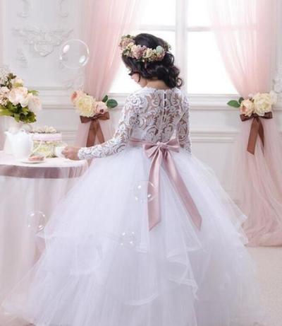 Flower Girl Dresses for Weddings Lace Long Sleeve Girls Pageant Dresses First Communion Dress Little Girls Prom Ball Gown