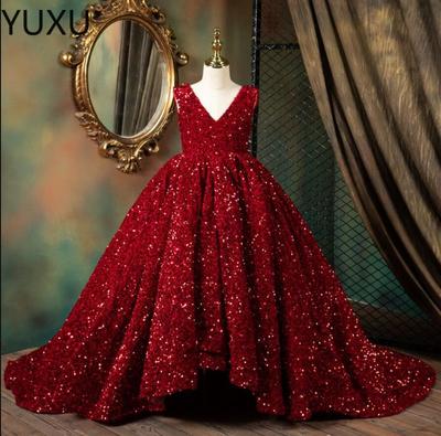 Girls Pageant Dresses Sequined Toddler Ball Gowns Jewel Long Sleeves Formal Kids Party Gown Flower Girl Dresses for Wedding
