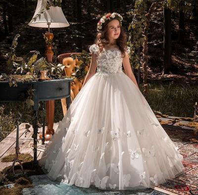 Flower Girl Dress Tulle Beading Appliqued Pageant Dresses For Girls First Communion Dresses Kids Wear