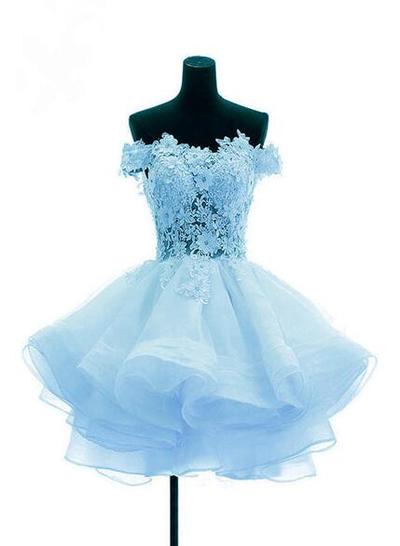 Sexy Light Blue Short Party Dress With Lace