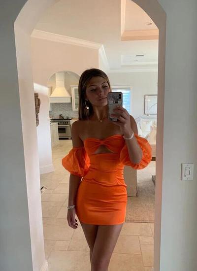 Sexy Off Shoulder Orange Short Homecoming Dresses
